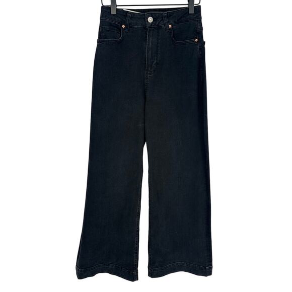 Paige Spotlight Black Wide Leg Cropped Jeans High Waisted Bohemian Casual 27 - Picture 1 of 9